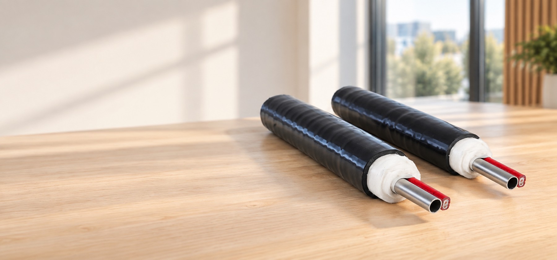 Electric-traced tubing bundle displayed on a table
