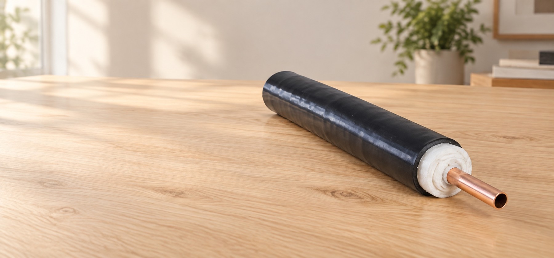 Pre-insulated tubing showing the copper tube, insulation and outer jacket