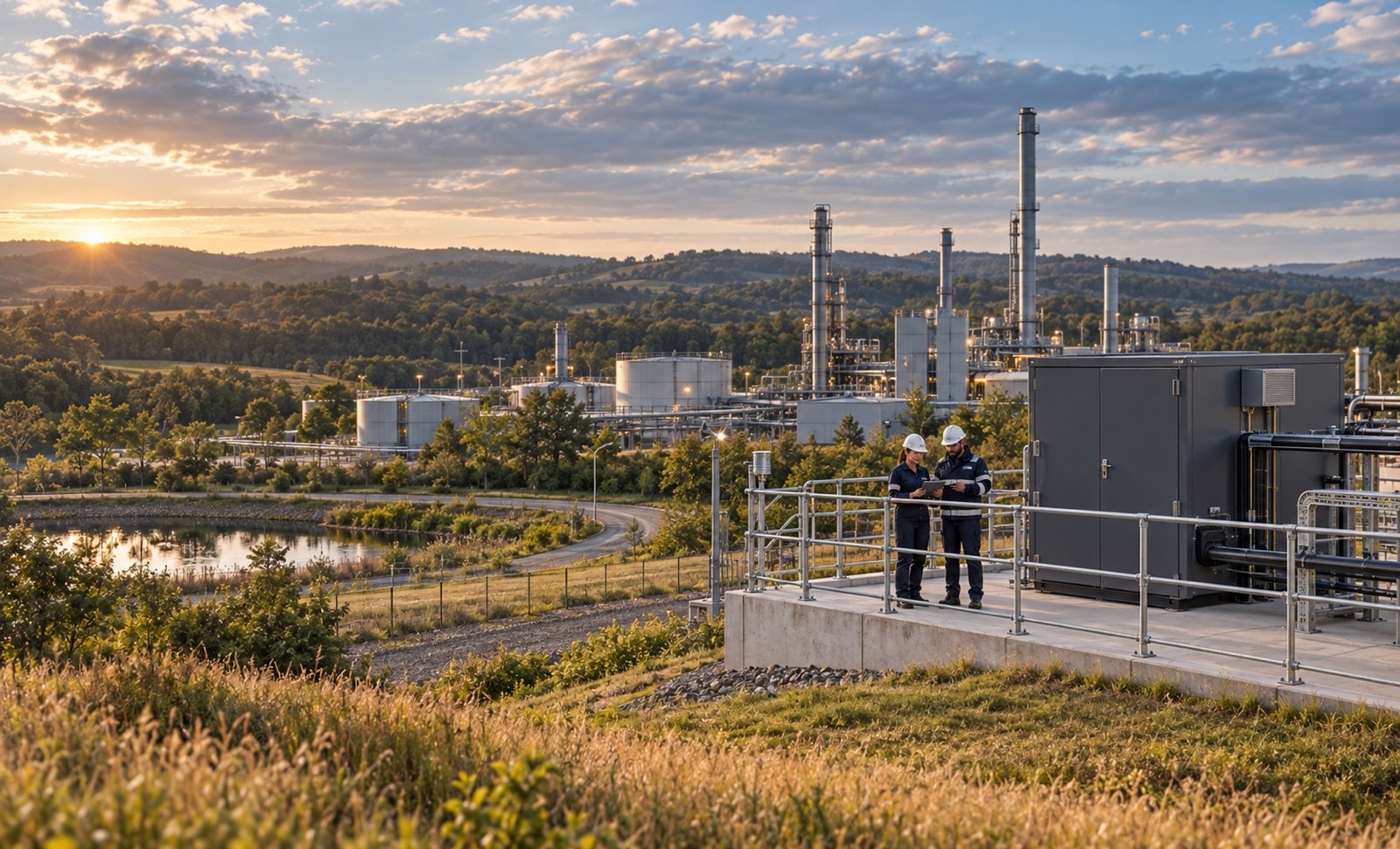 Two engineers reviewing an industrial process monitoring installation
