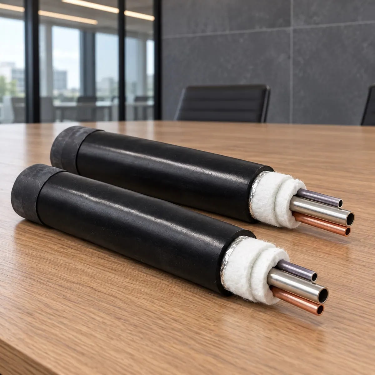 Illustrative steam-traced tubing bundle showing its tube, insulation and outer jacket